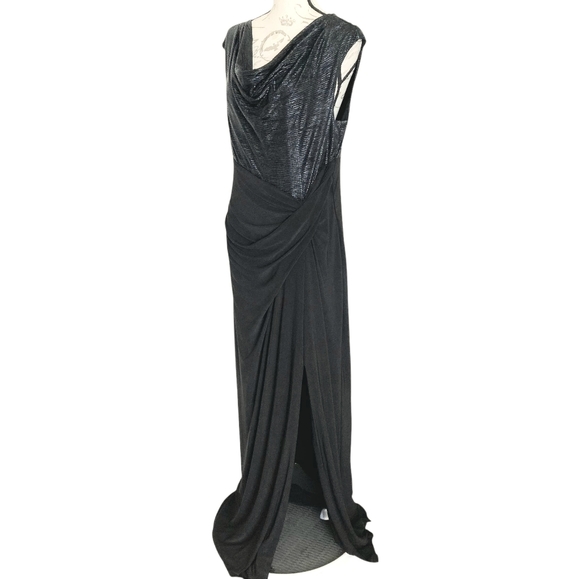 Lauren Ralph Lauren Black Maxi Evening Gown Dress size 16 Cowl Neck Wedding - Picture 9 of 17